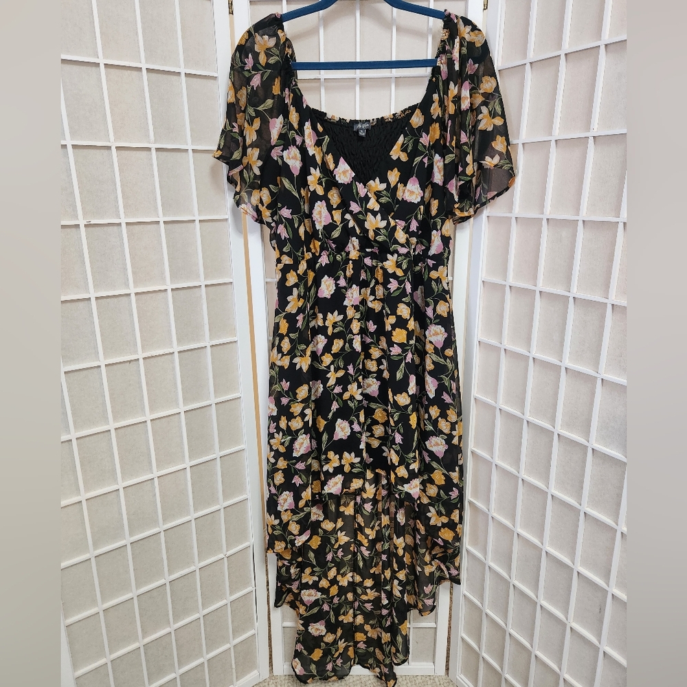 Lily Rose High Low Floral Chiffon V-Neck Dress XL